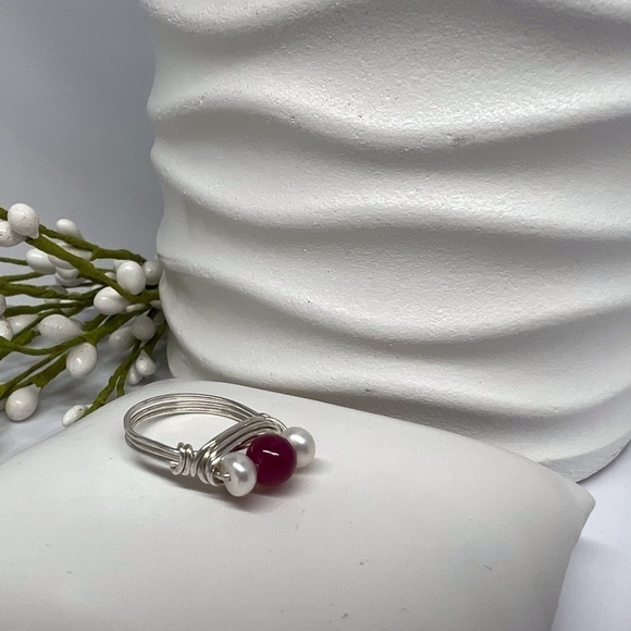 GENUINE Ruby & Freshwater Pearl Sterling Silver Ring - Picture 8 of 16